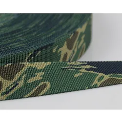 2.5cm Width Green Black Tiger Stripe Camouflage Webbing Non-elastic Edging Strap Knapsack Belt Fabric Accessory 1 Meter