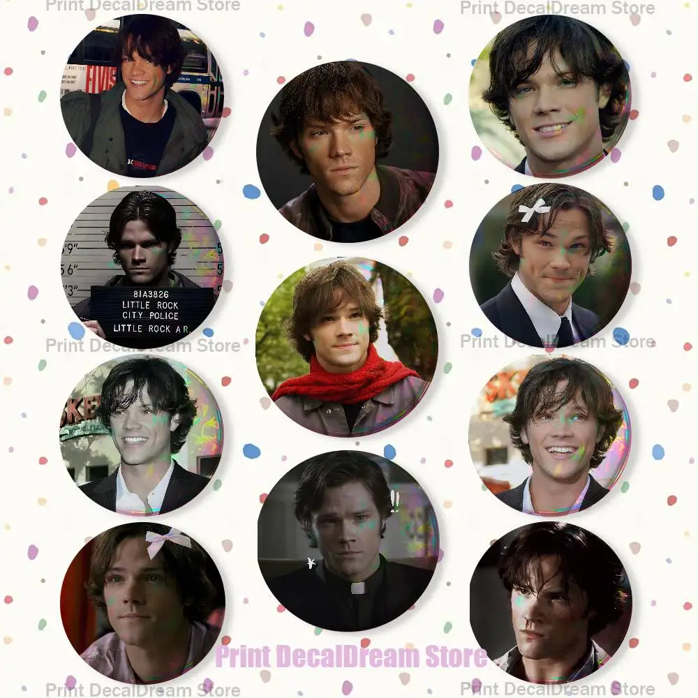 Sam J-Jared Padalecki Enamel Pins Funny Cartoon Characters Badge Fashion Jewelry Accessories Round Snap-in Brooch on Backpack