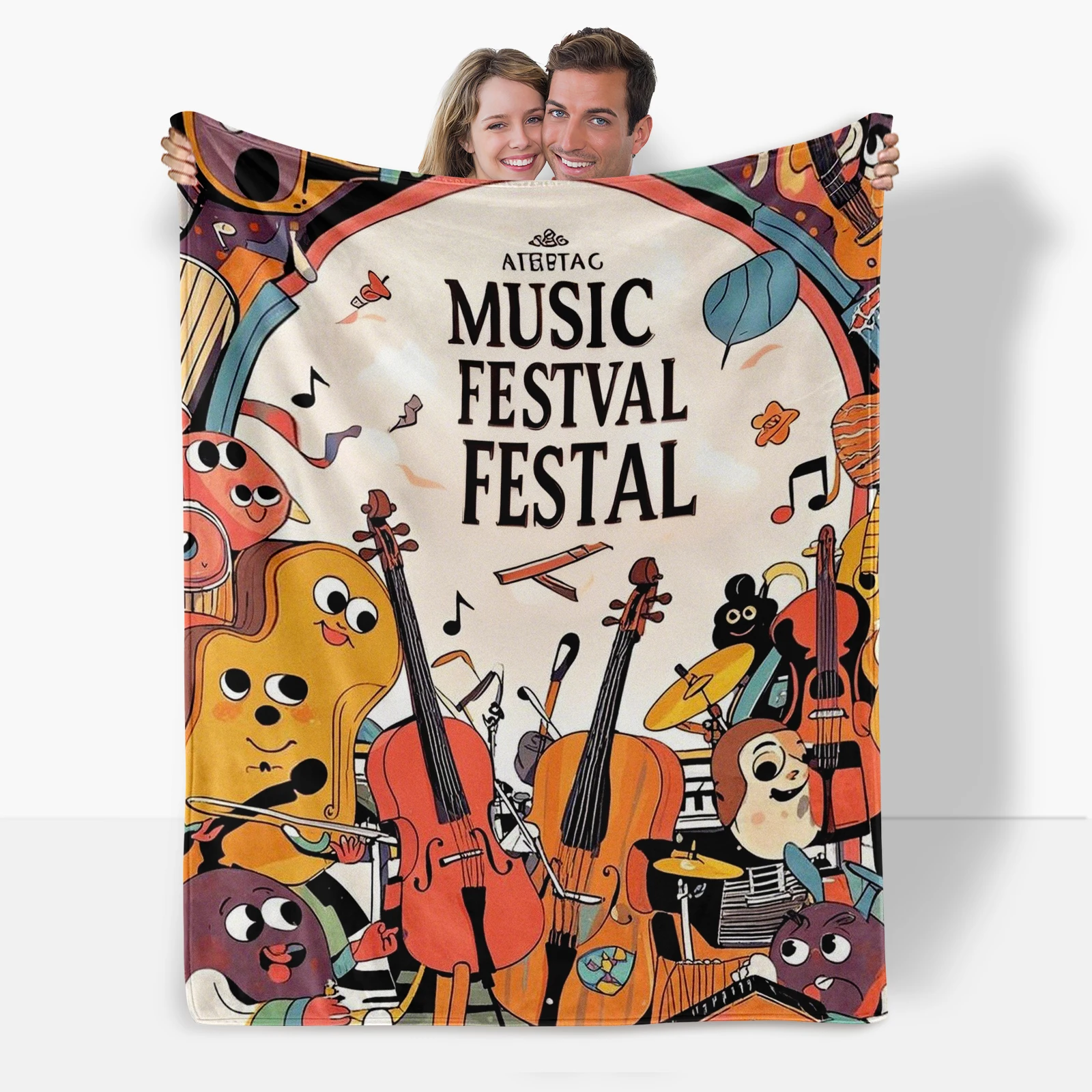 Creative Cartoon Instruments And Music Notes Blanket, Adds Musical Fun To Any Home, Suitable For All Ages.