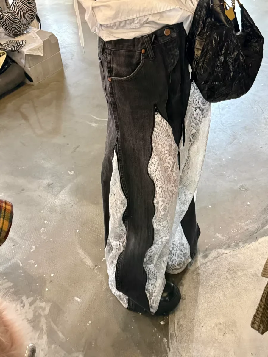 Women's Black Baggy Jeans Y2k Gyaru Vintage Hiphop Grunge Punk Denim Trousers Oversize Straight Wide Leg Denim Pants Summer 2026