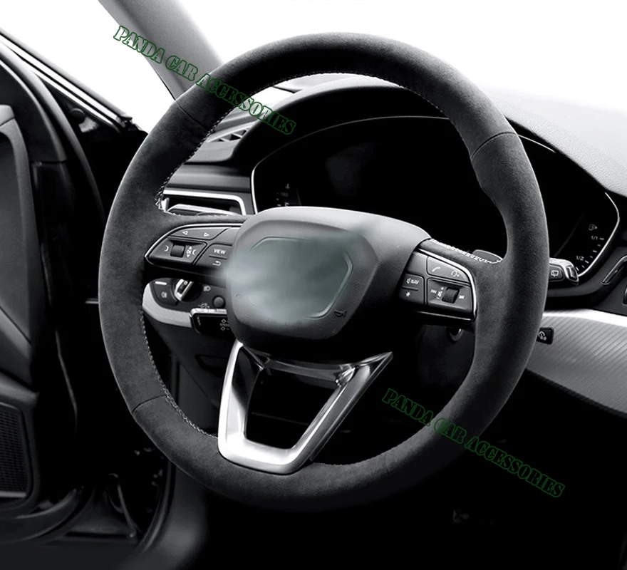 9002 Suede Genuine Leather White Thread Car Steering Wheel Cover Wrap Car Accessoires Specifically For Audi A4 Q3 Q5 Q7 Q8 SQ5