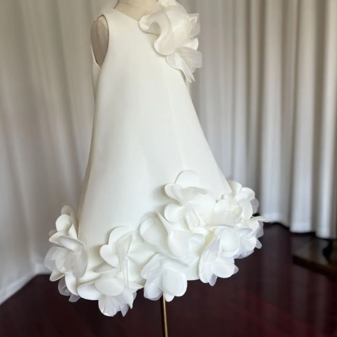 Vestido de princesa sin mangas para niños, vestido de baile de hojas blancas para cumpleaños, boda, vestido de bautismo para bebés, vestido de chaleco festivo para niñas