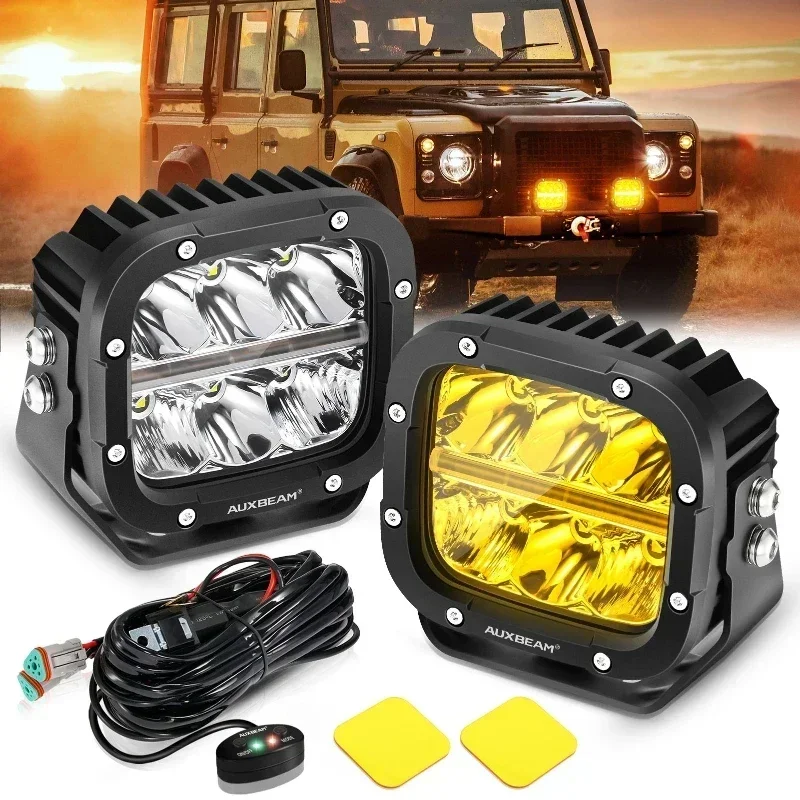 AUXBEAM 5 Inch 132W LED Driving Lights Spot Flood Combo Work Spotlights Pod Offroad LED DRL Lamp with DT Plug Wiring Harness