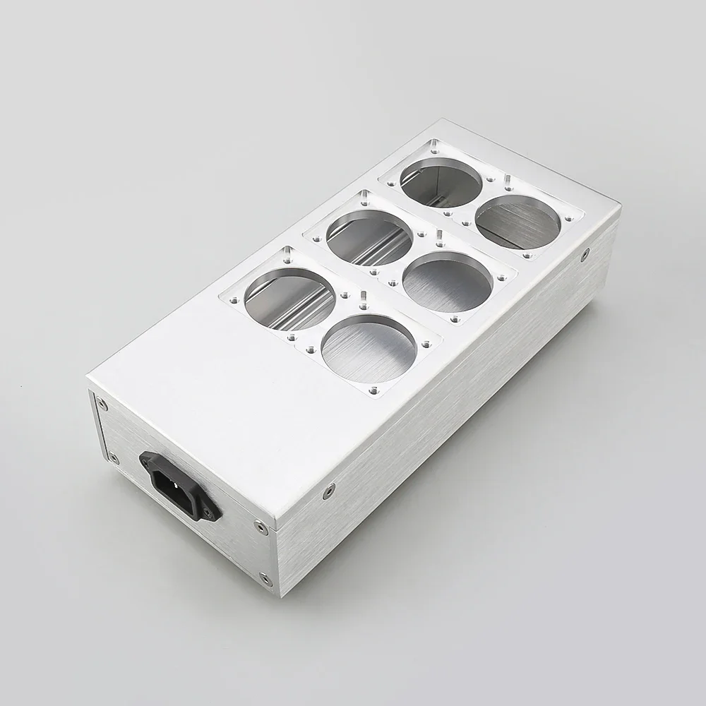 Hi-End EU AC Power Socket Supply Distributor Aluminum Shell 6 Outlet BOX for DIY HIFI Chassis silver