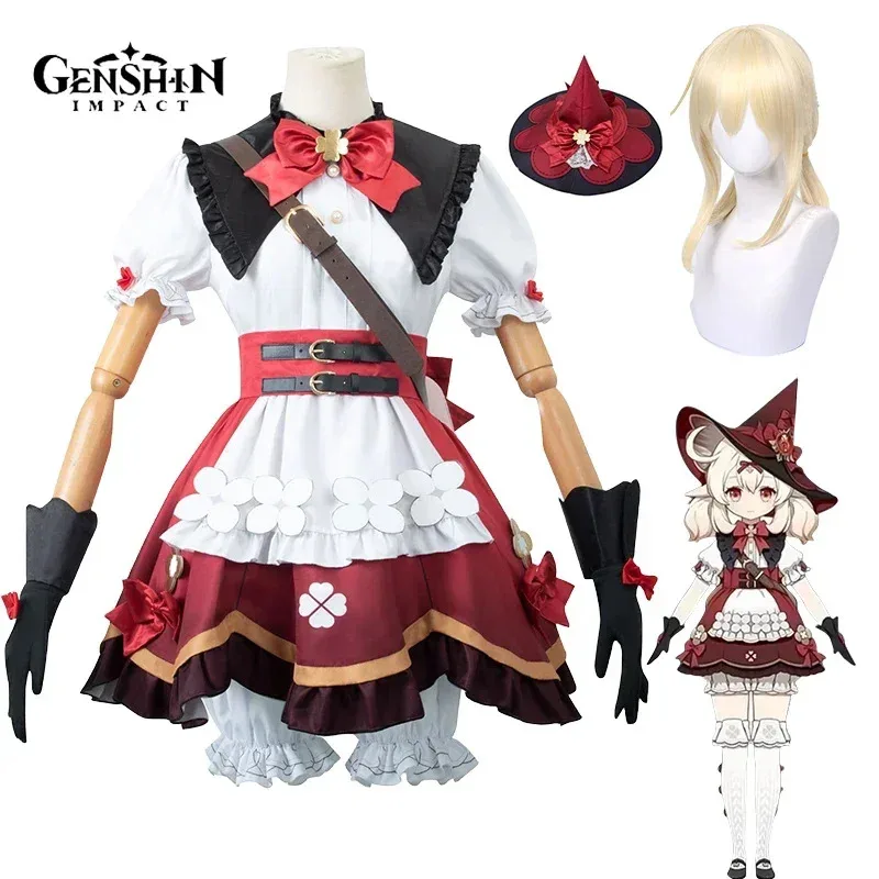 Sky02 Klee تأثيري لعبة Genshin Impact Klee كوس زي جديد الجلد ازدهار ضوء النجوم وتتسابق فستان قبعة شعر مستعار ظهره الساحرة 88Li