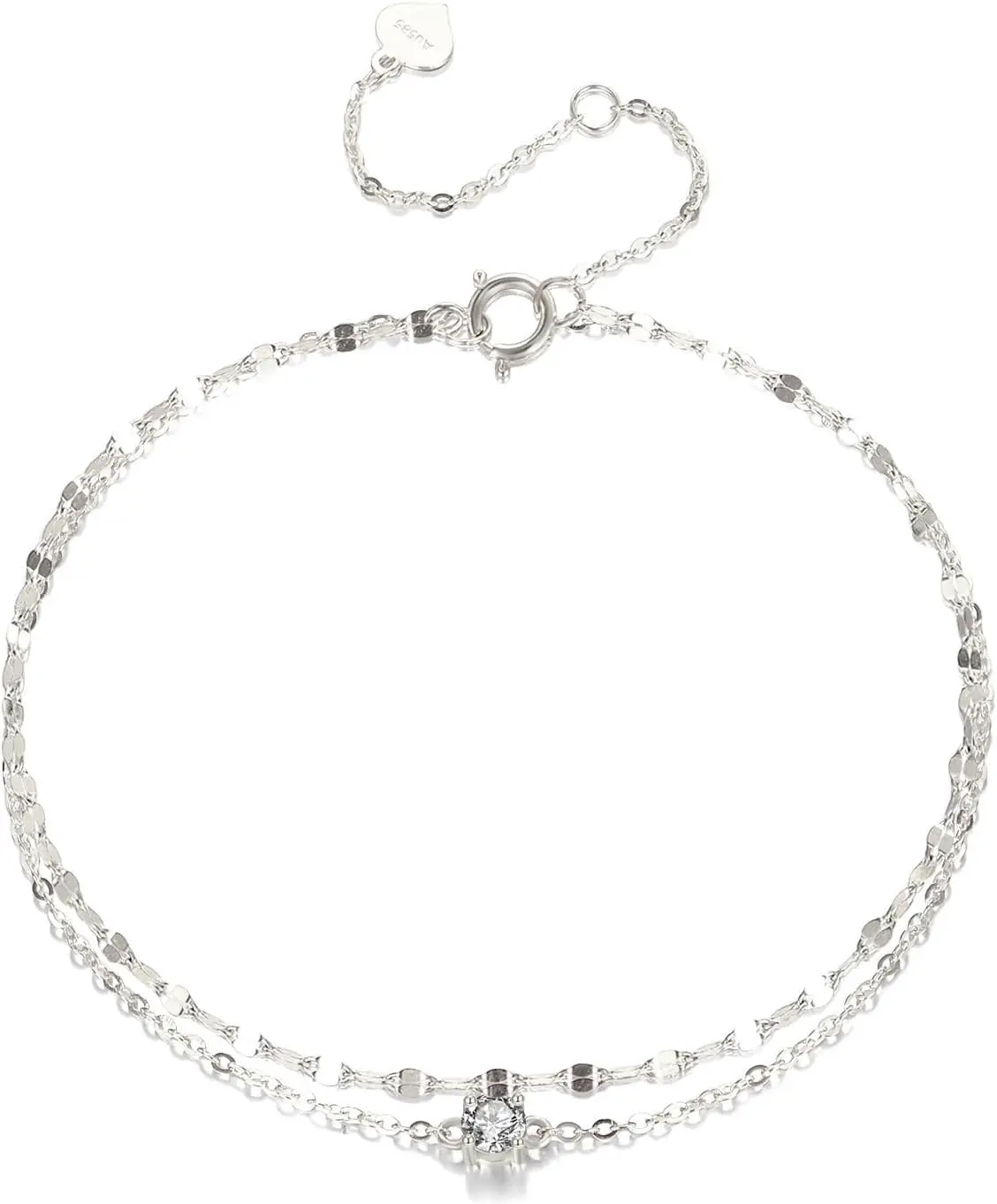 

14k White Gold 0.15 Carat Lab Grown Diamond Anklet, 14kt Layered Ankle Bracelets for Women, 9.4-11 Inches
