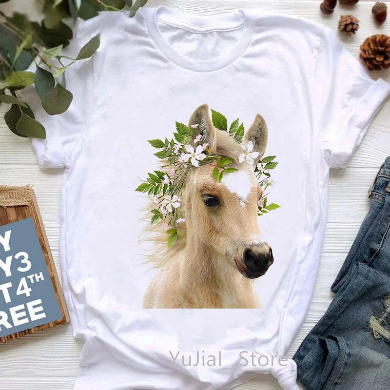 

Watercolor Unicorn/Horse Flowers Print T-Shirt Women'S Clothing 2022 Fuuny Tshirt Femme Summer Tops Tee Shirt Female Streetwear