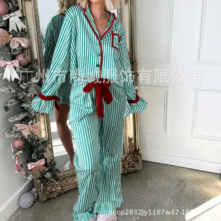 

Striped Pajama Set Ultra Soft Two-Piece Pajama Set Lightweight Knit Cardigan Pajama Set Relaxed Homewear Lounge Pajamas