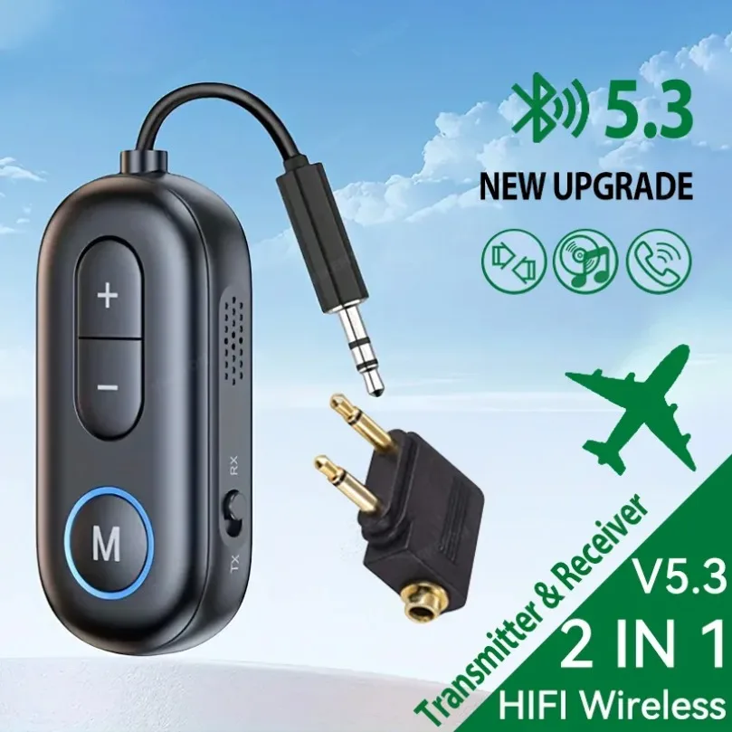 Bluetooth 5.3 Audio Transmitter Receiver 3.5MM AUX Hifi Stereo Music Wireless Adapter With Mic For Car Airplane TV PC Headphone