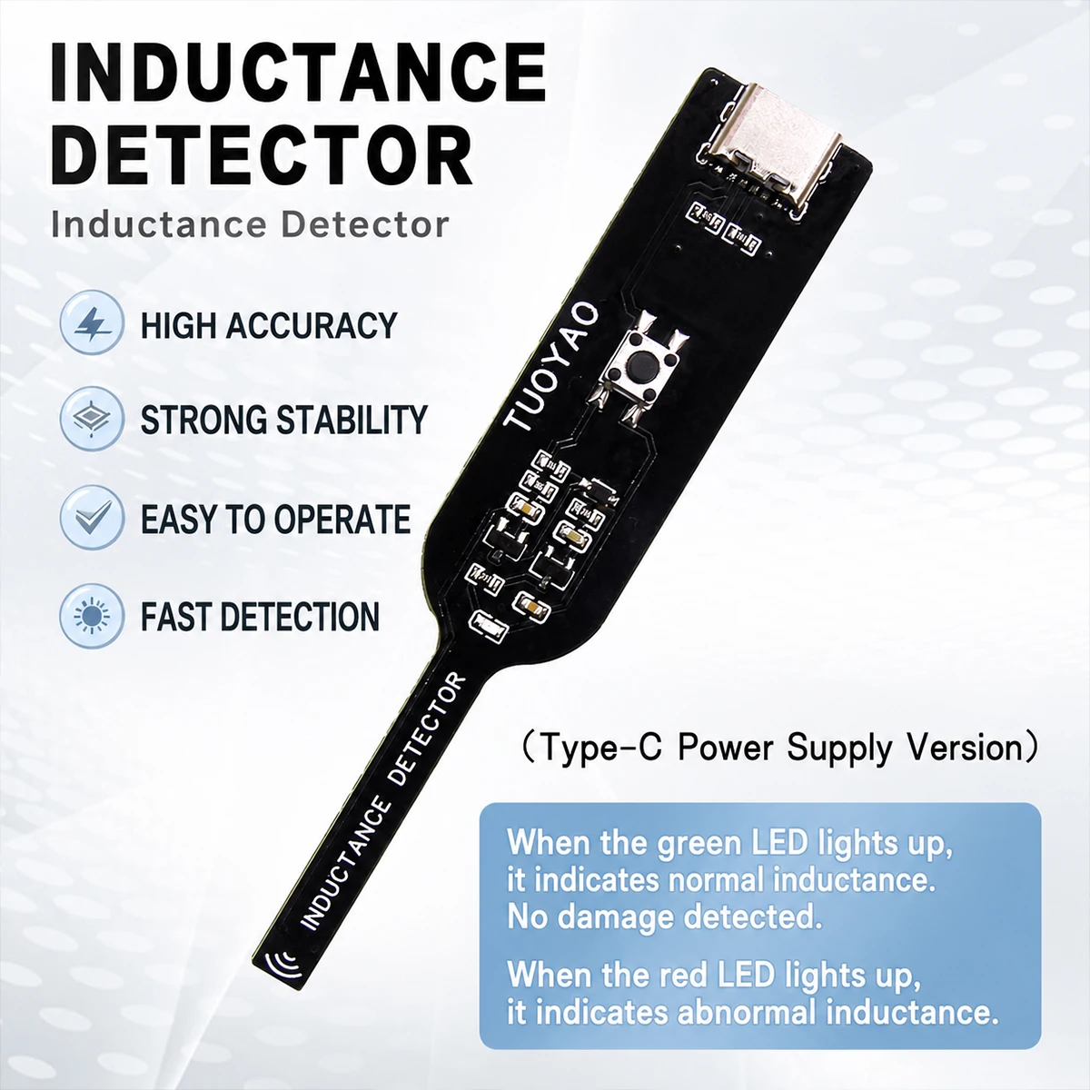 Portable Inductance Tester, Type-C High Sensitivity Coil Detector for Motherboard Repair, Electromagnetic Inductor Tester for PC
