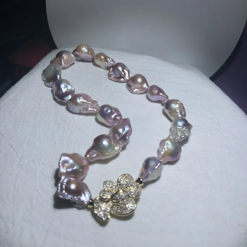 SGARIT 925 Sterling Silver Earrings  Natural Purple Pearl Necklace Colorful Baroque Chain Sweater Choker Chain Accessories view 5