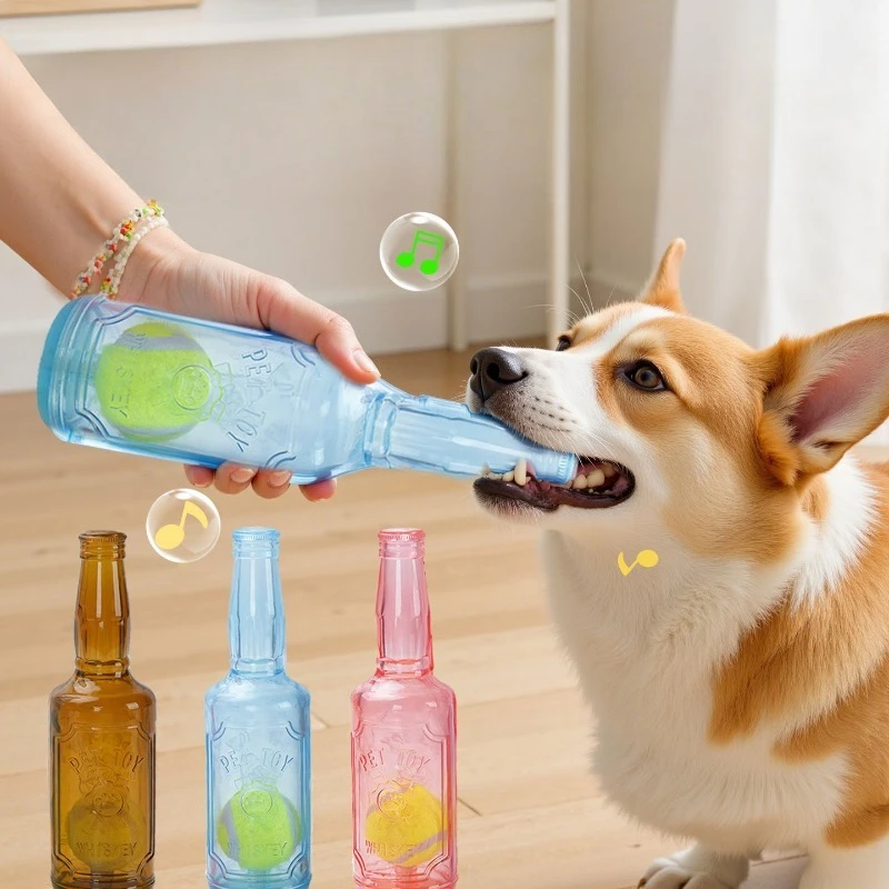 TPR Bite-Resistance Beer Bottle with Tennis Ball Toy Pet Chew Toy Puppy Teeth Grinding Dog Chewing Squeaky Interactive Toys