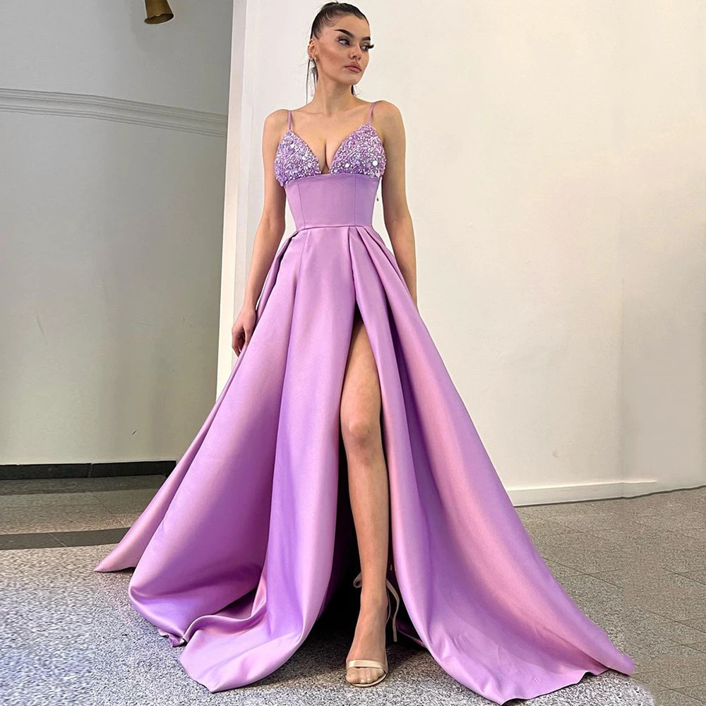 

Shimmer Lavender Tulle Prom Dresses Puff Long Sleeves Sweetheart Bones Floor Length Evening Gowns Women Formal Dress