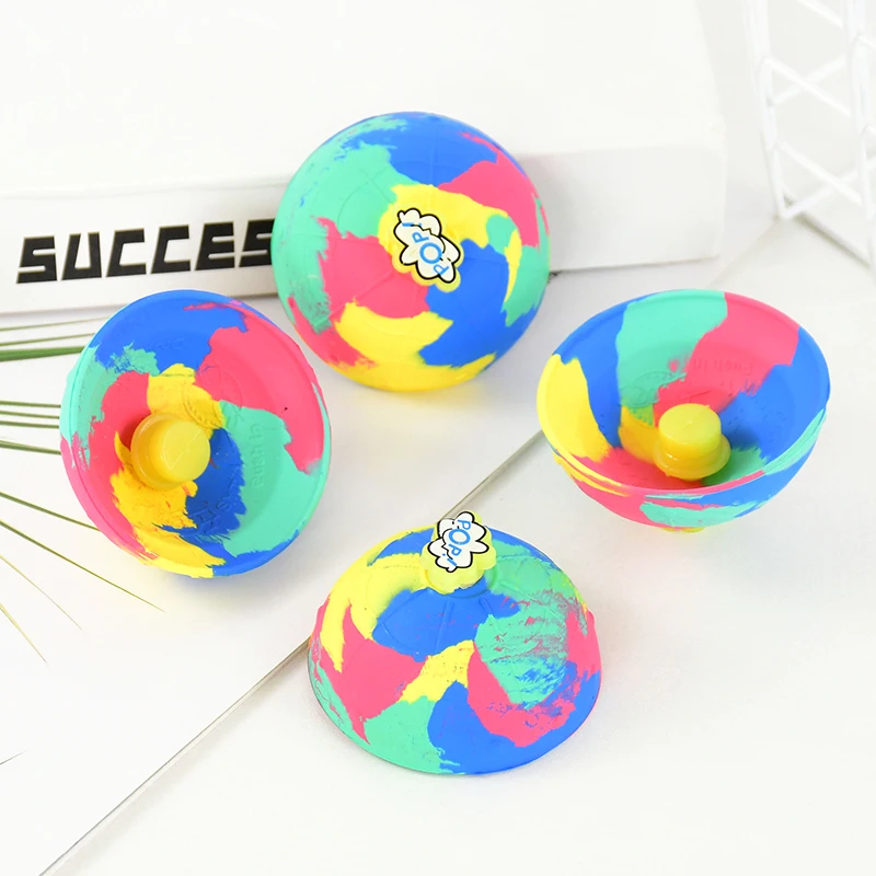 Novelty Fidget Toys Hip Hop Jump Half Side Bouncing Ball Anti Stress Ball Fun Camouflage Spinning Bounce Bowl Fingertip Top Toys