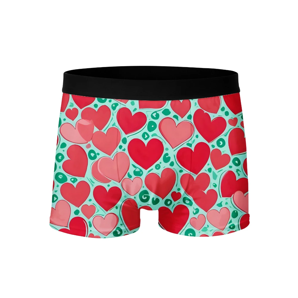 

Romantic Men's Boxer Briefs with Teal Color Red Hearts Quick-Dry Breathable Underwear Shorts, Solid Color Boxer Shorts