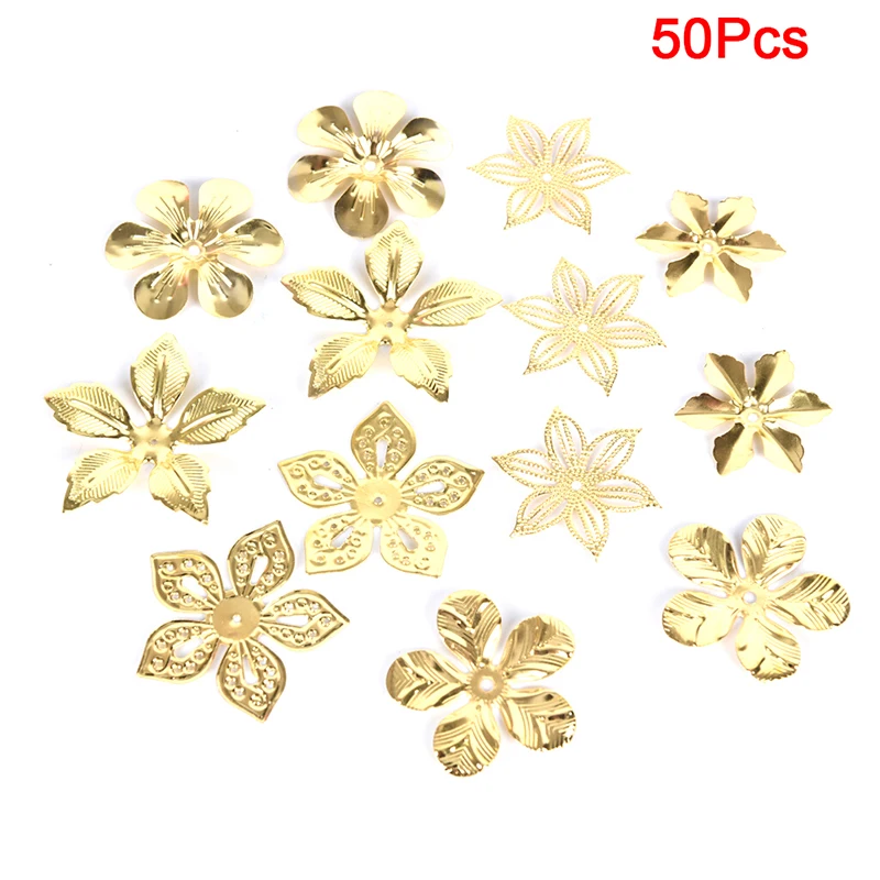50Pcs/Set Vintage Metal Flower Filigree Slice Charms Jewelry DIY Craft Findings