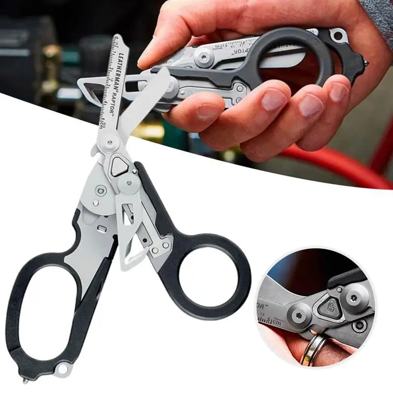 Multifunction Raptor 6 in1 Raptor Emergency Response Shears with Strap Cutter and Glass Breaker Black Strap Cutter Safety Hammer