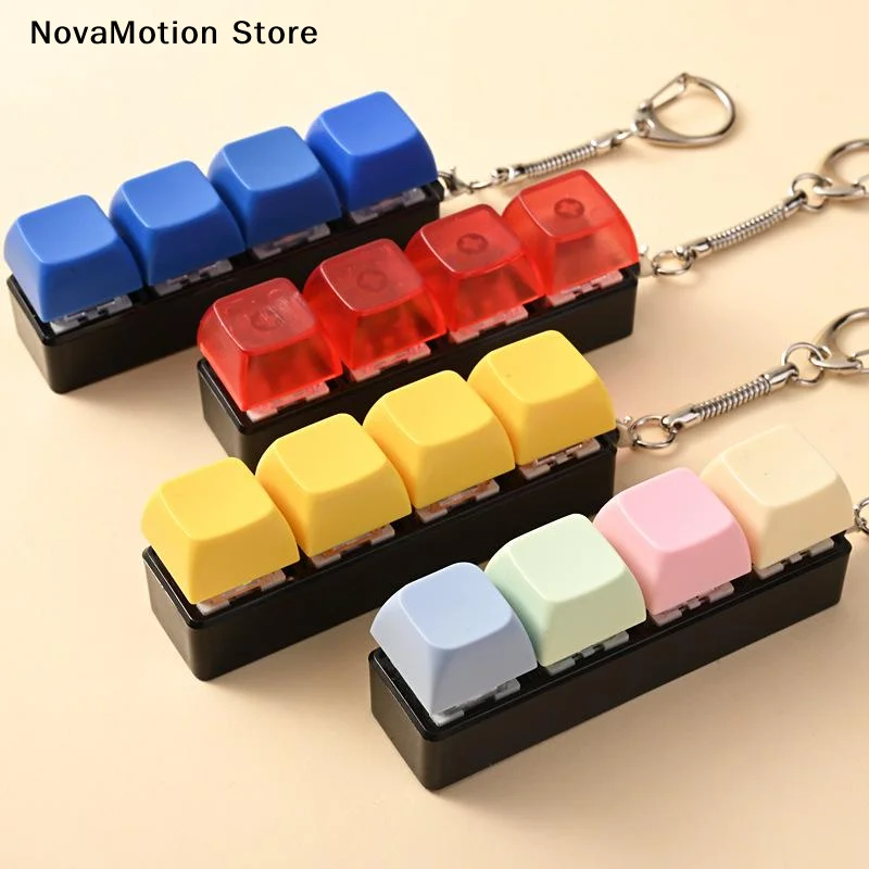 [NM]1Pcs 4 Keys Button Keycap 4 Keys Keyboard Fidget Gadgets Keychain Stress Relief Adult Fidget Toy DIY Keyboard Keychain[NM]