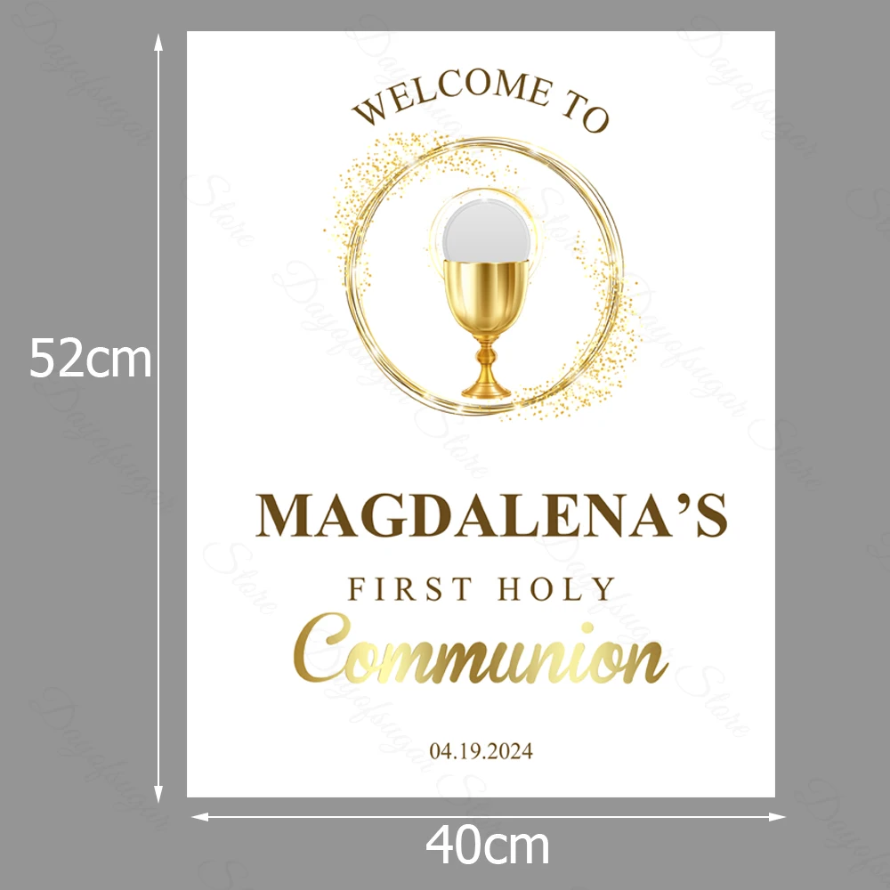 First Holy Communion Welcome Sign Custom Personalized Name Welcome Sign Board for First Holy Communion Birthday Party Decoration