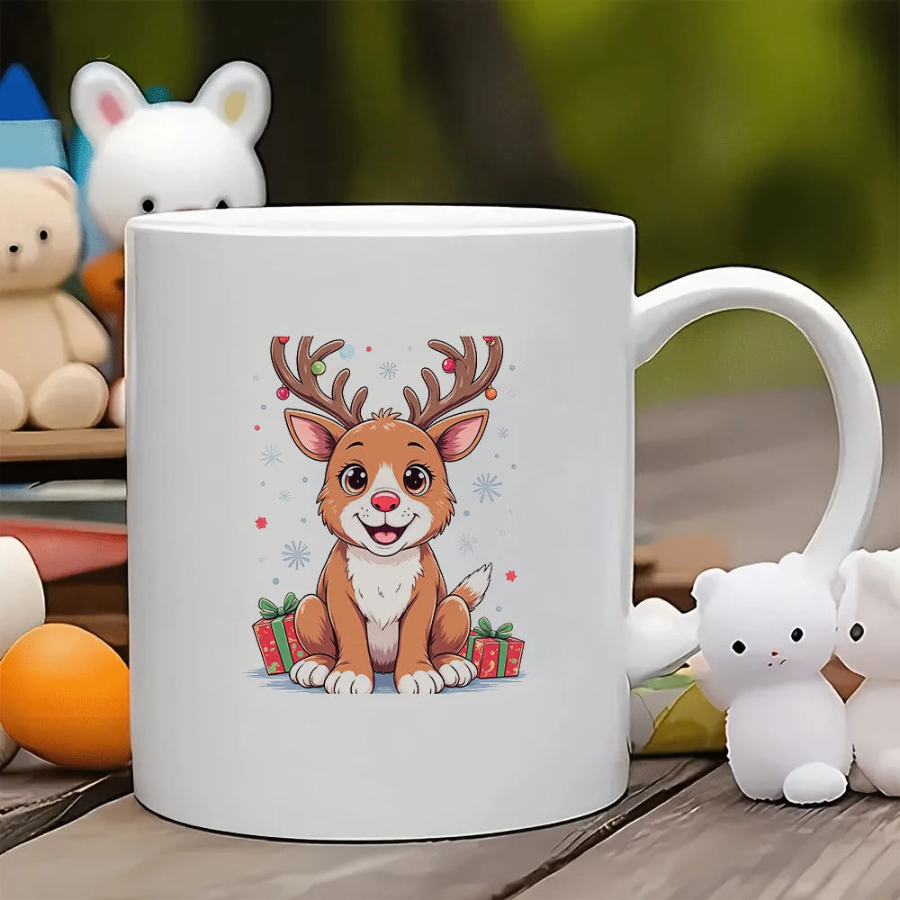 

11oz cartoon reindeer mug + Christmas gift kids cup family office coffee cup creative custom holiday gift