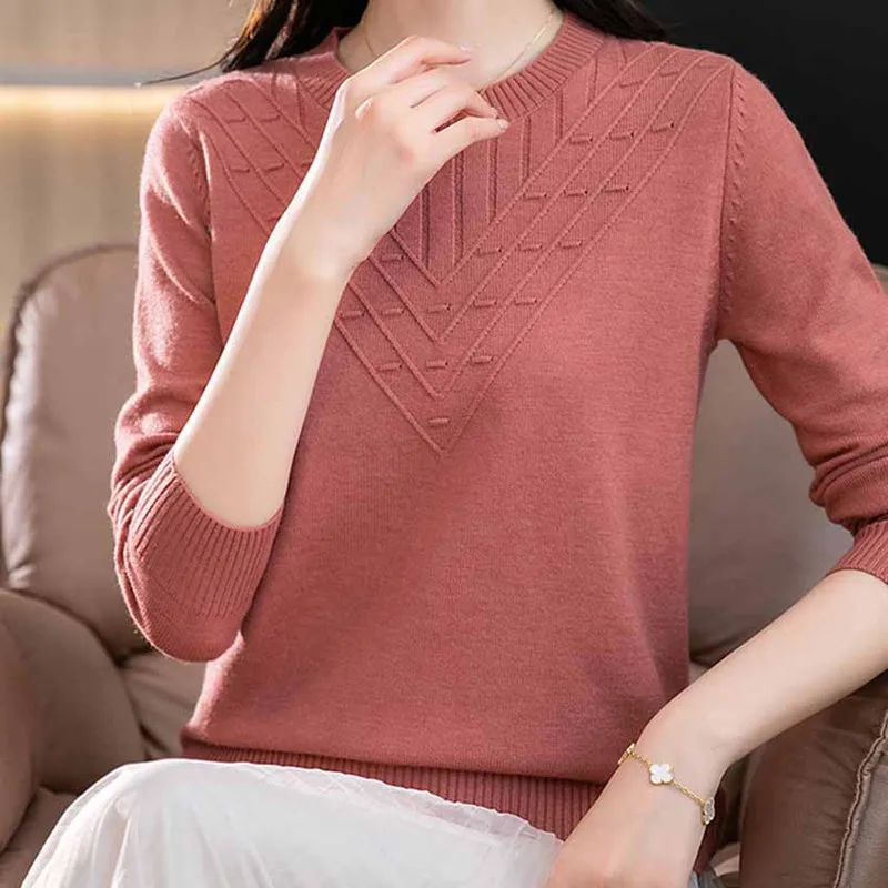 Elegant Mother Pullover Shirt Round Neck Autumn Winter Pull Sweater Women Long Sleeve Tops Knittting Sweaters Femme Jumper