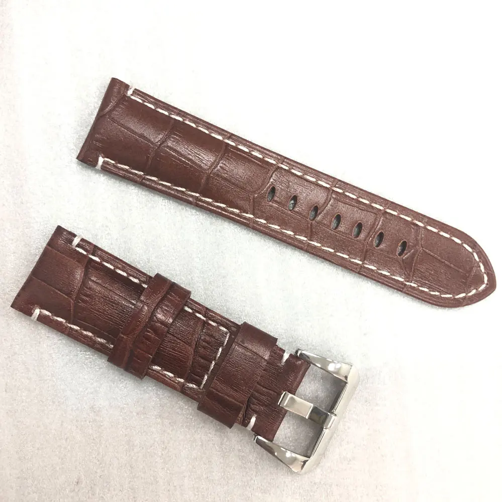 New Fashion Brown Leather Watchbands 24mm Watch Strap Stainless Steel Buckle/Flying Carved Surface Buckle Wristwatch band