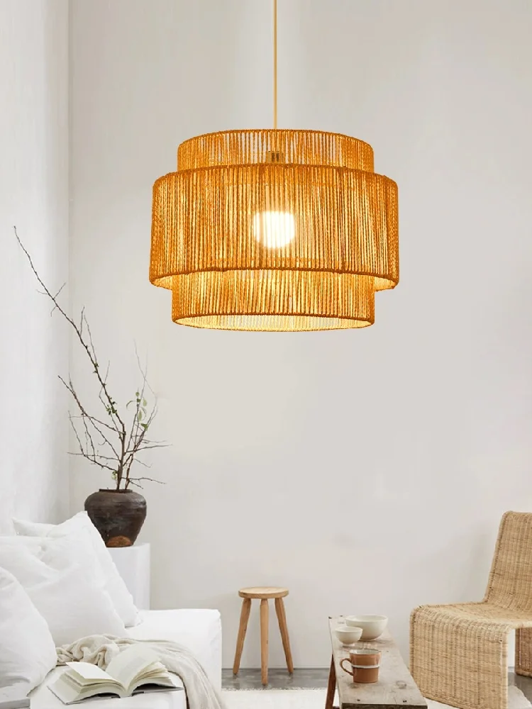 Modern Handmade Rattan LED Wabi Sabi Luzes Pingente, Nordic Living Sala de Jantar Lustre, Quarto Pendurado Luminária