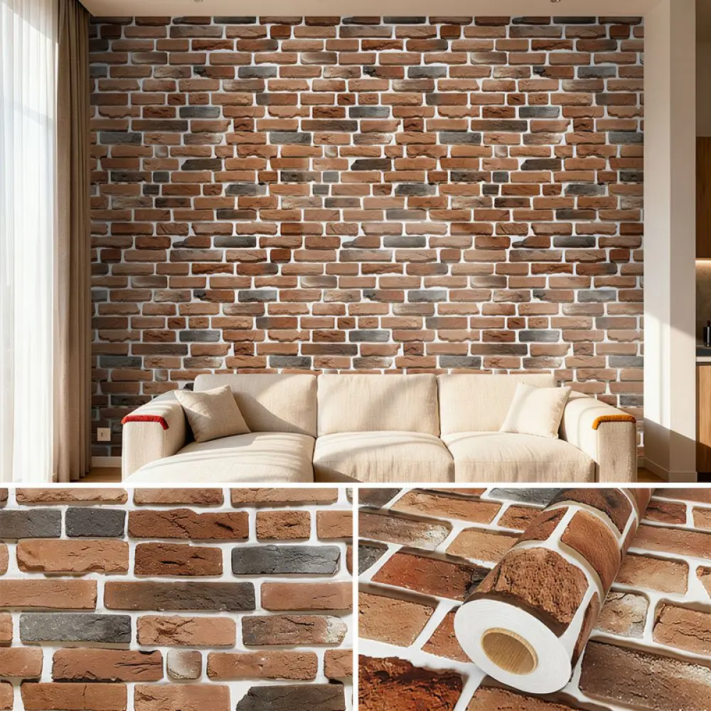Vintage Brick Texture Wall Paper Waterproof PVC Peel And Stick Wallpaper For Kitchen Bedroom Living Room Room Decor Mural