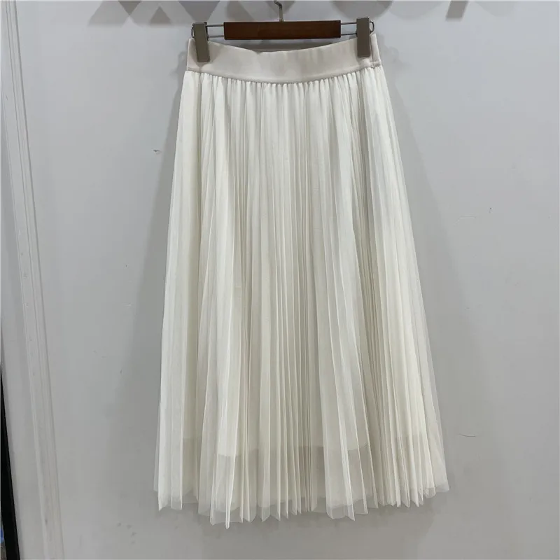 Cintura alta a linha saia primavera verão nova sle cor pura fibra de poliéster saia longa commute coreano sle f corpo saia