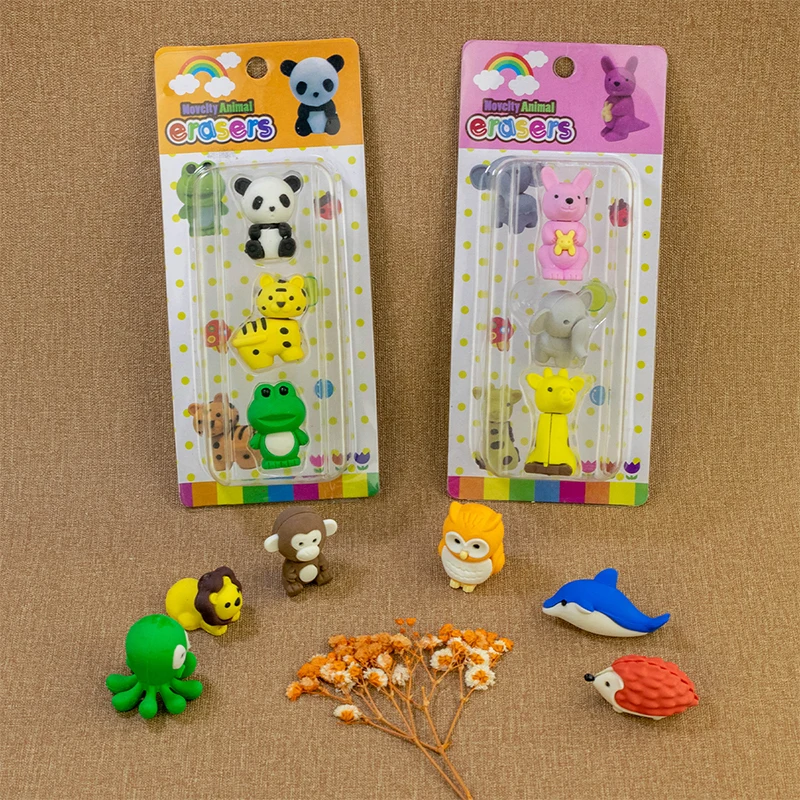 12Pcs/Set Novelty Animal Eraser Creative Cute Cartoon Children Toy Kawaii Gift Set For Kids Student Stationery School Supplies