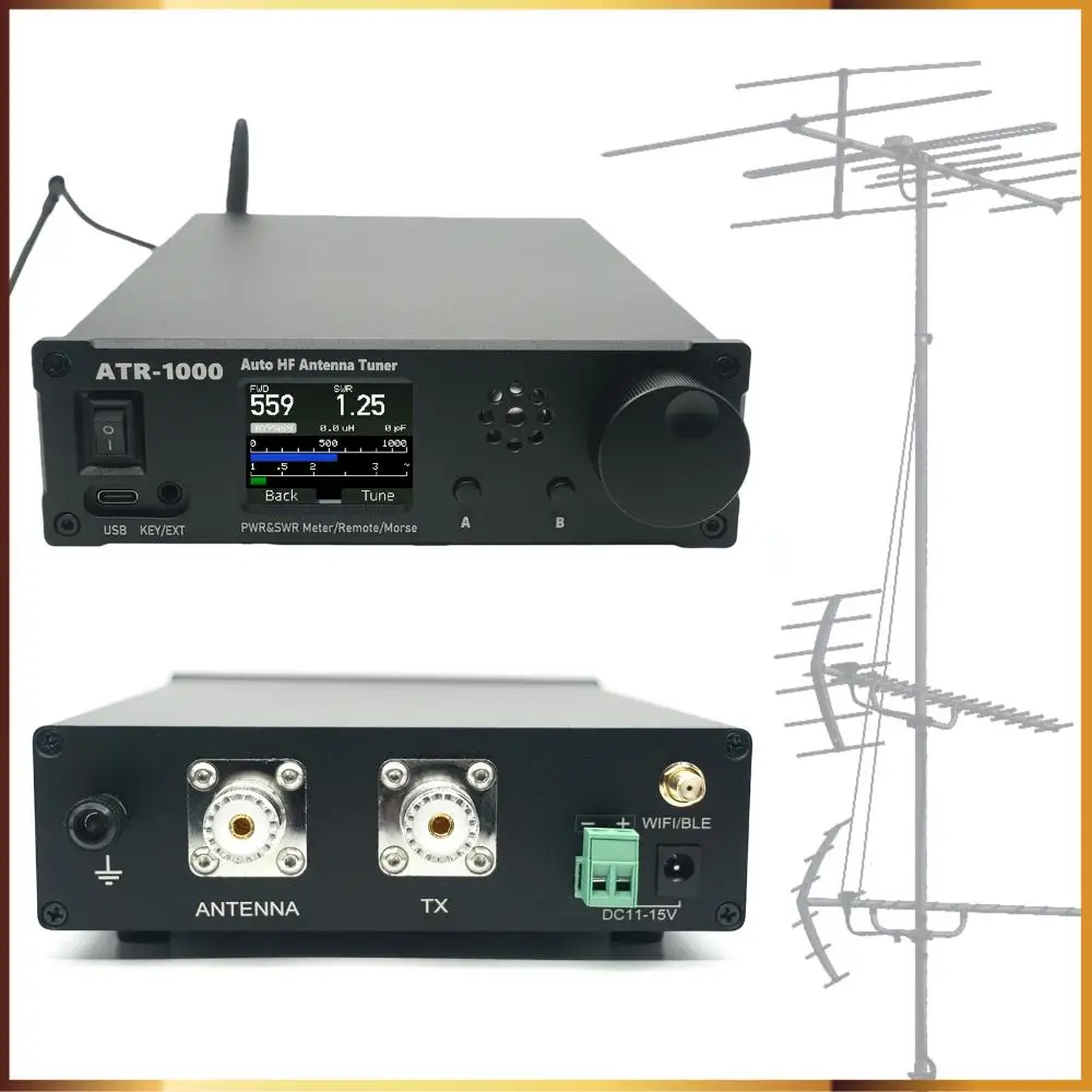 AMNVOLT ATR1000 1000W 1.8-30MHz HF 단파 라디오 튜너 1.8인치 TFT 스크린 미니 라디오 장비 안테나 자동 튜너 YAESU ICOM용