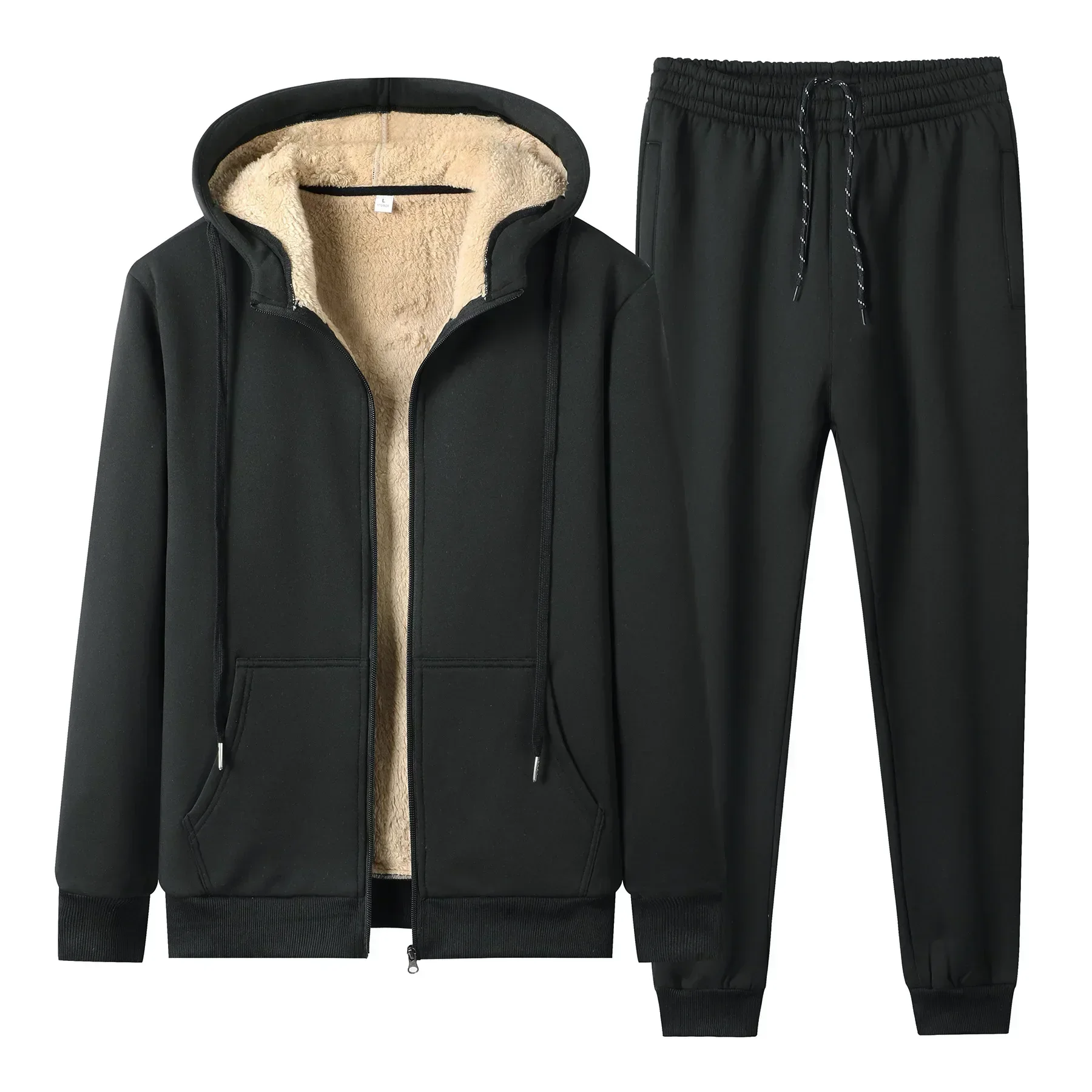

Men's 2PCSTracksuit Set Warm Lamb Fleece Lining Sweatshirt Thicken Jacket+Pants Sets Autumn Winter Men's Hooded Sport Suits