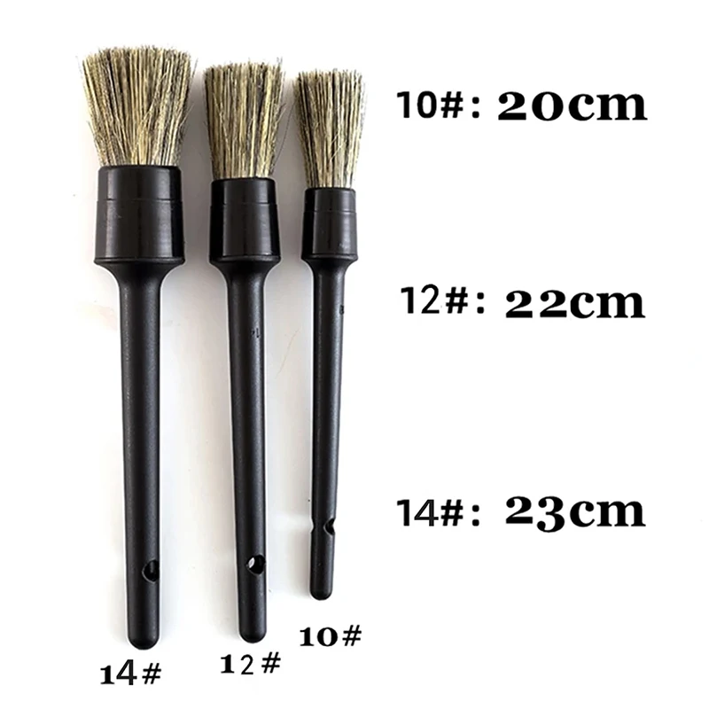 3 Pcs Natural Boar Hair Car Detailing Brush Set Soft Bristle Car Cleaning Brush Kits Atuo Tire wheel Wash Exterior Accessories