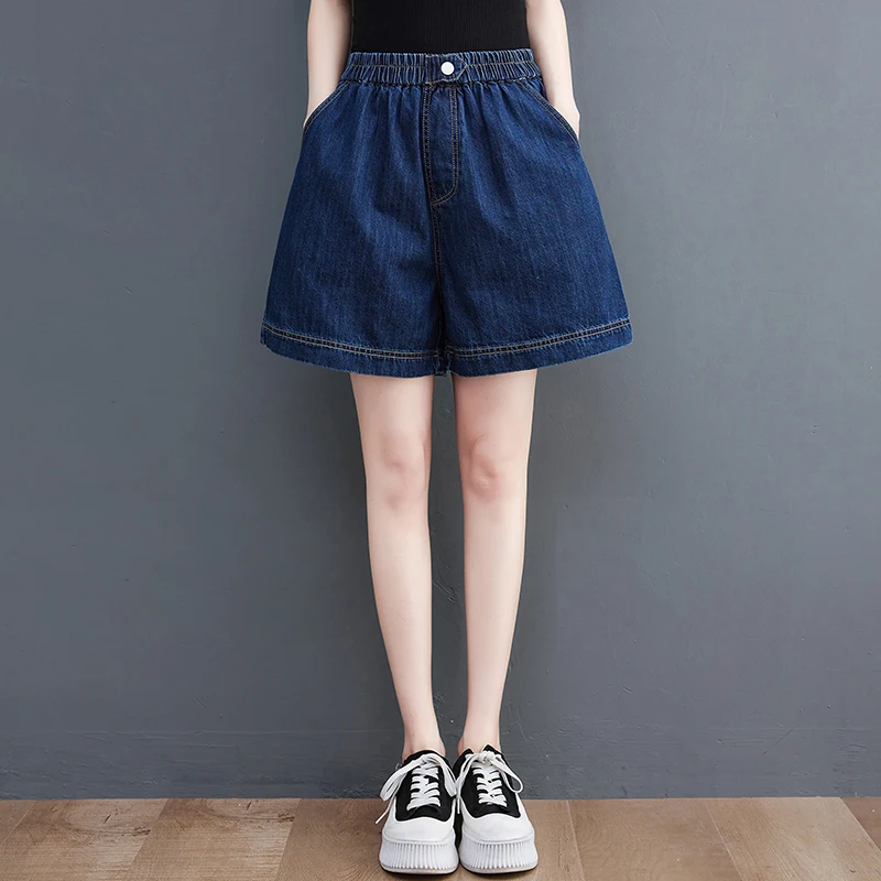 Thin Denim Shorts For Women 2025 New Summer  Elastic High wWaist Wide Leg Short Pants Loose A-line Large Size Jean Hot Pants