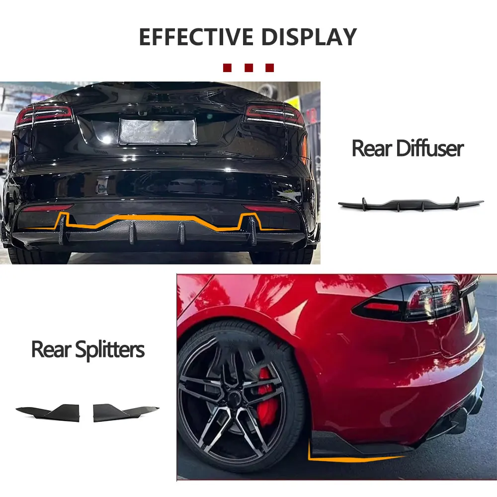 Car Rear Bumper Diffuser & Splitters for Tesla Model S Plaid 2021-2023 Carbon Fiber Rear Bumper Exhaust Diffuser Lip Spoiler