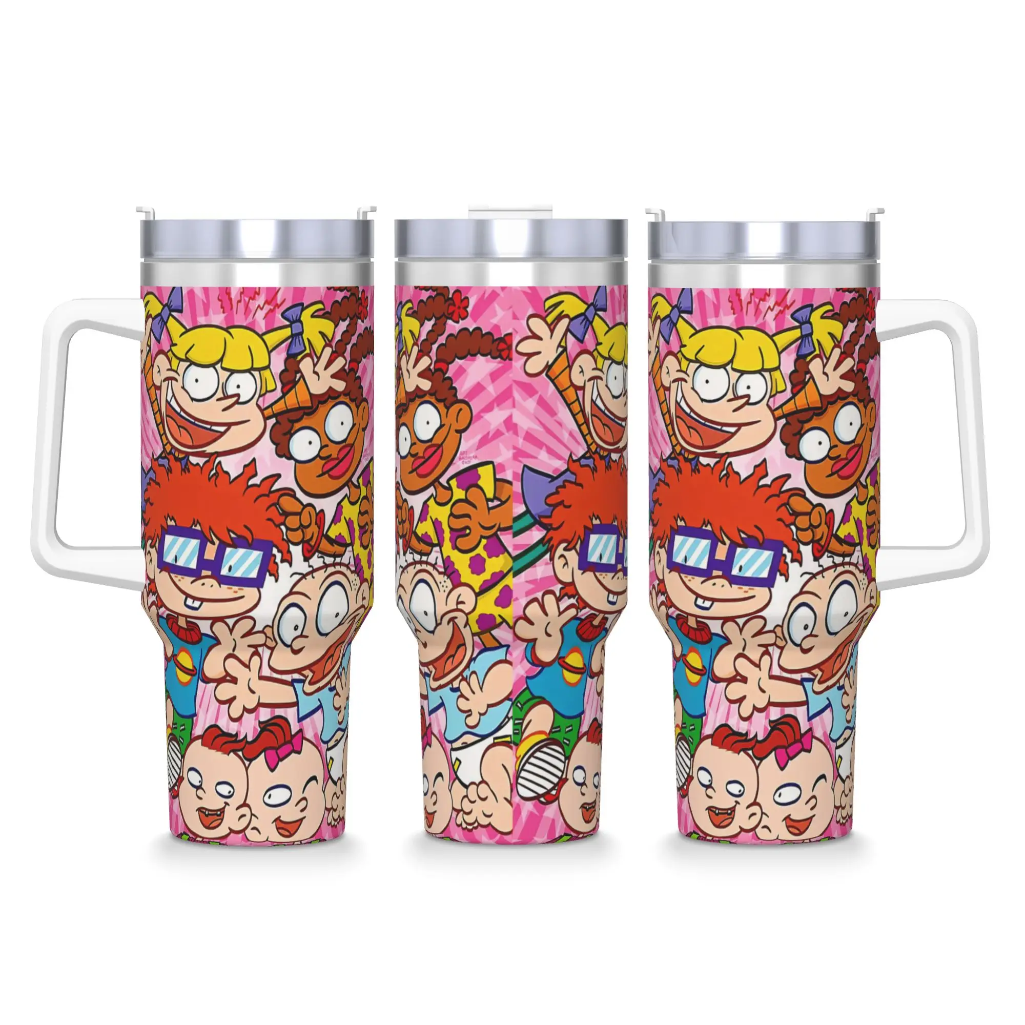 R-Rugrats Angelica Pickles Chuckie Finster Glasses Stainless Steel Tumbler  Travel Car Mugs 40oz Milk Tea Water Bottle