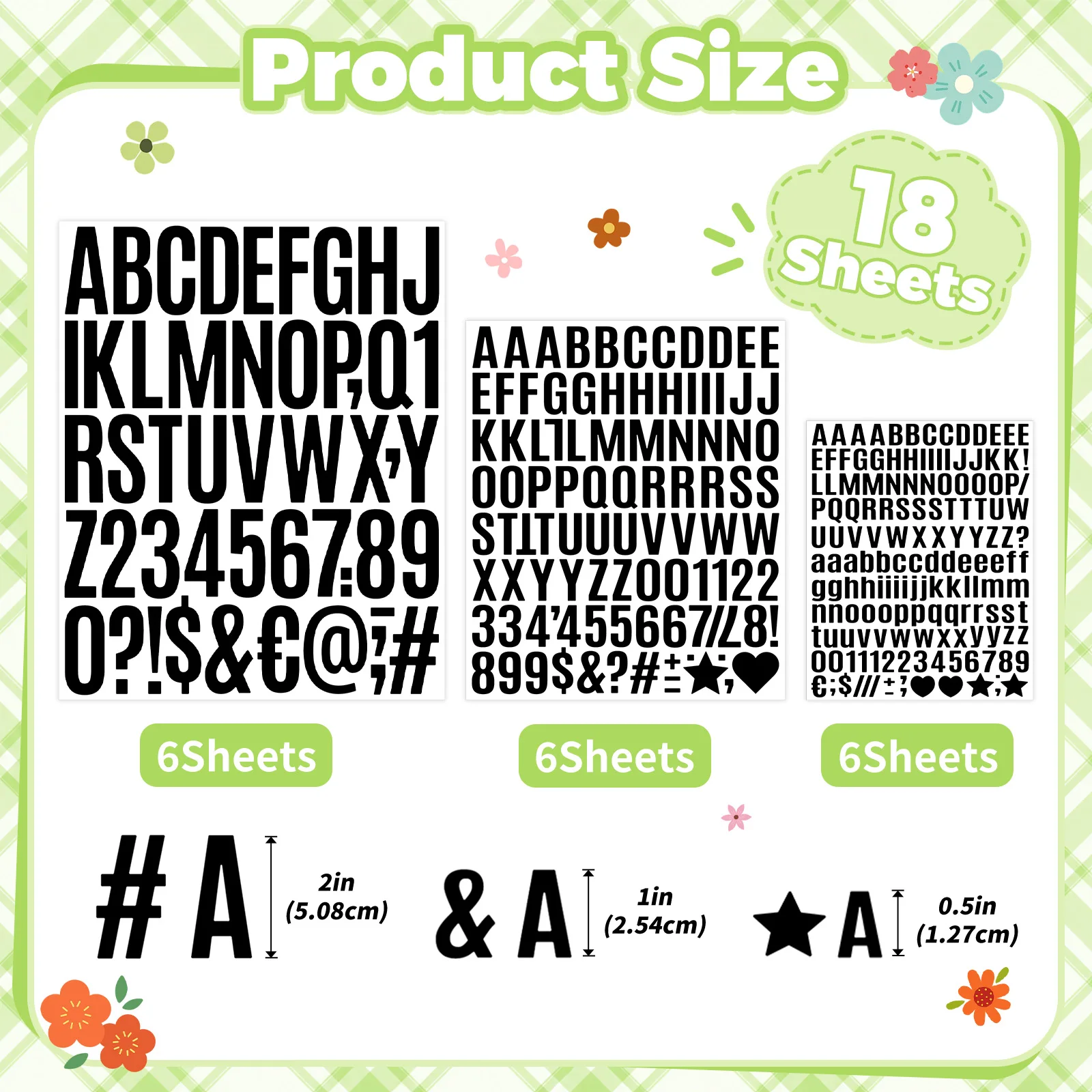 18 Sheets Black Mixed Size Letter Stickers 0.5+1+2 Inch Self Adhesive Waterproof Stickers DIY Craft Scrapbooking Decor Labels