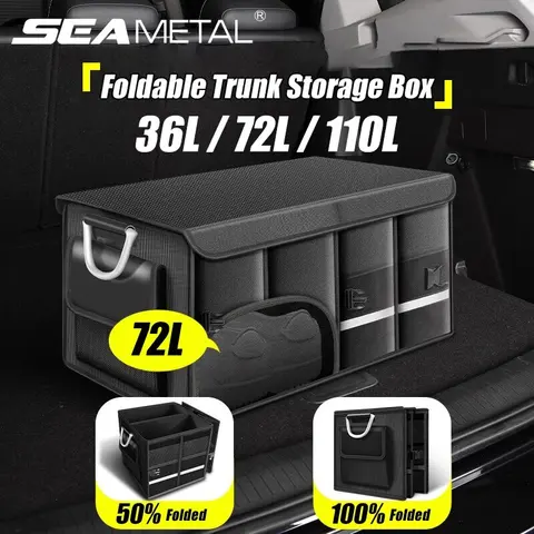 SEAMETAL Caixa de armazenamento dobrável para porta-malas, tecido oxford à prova d'água, 110l, organizador de carro de grande capacidade para camping/pesca, fácil de transportar