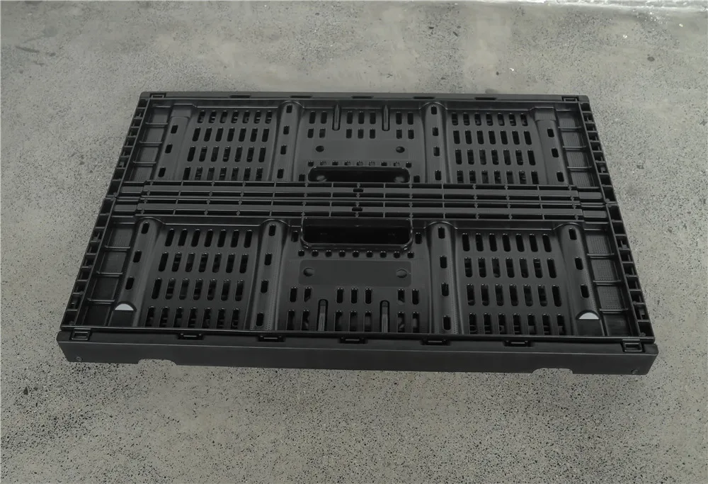 Durable Black Color 23.6x15.7x9 Inch Supermarket Reusable Stackable Fruit Vegetable Plastic Crate Basket For Transportation