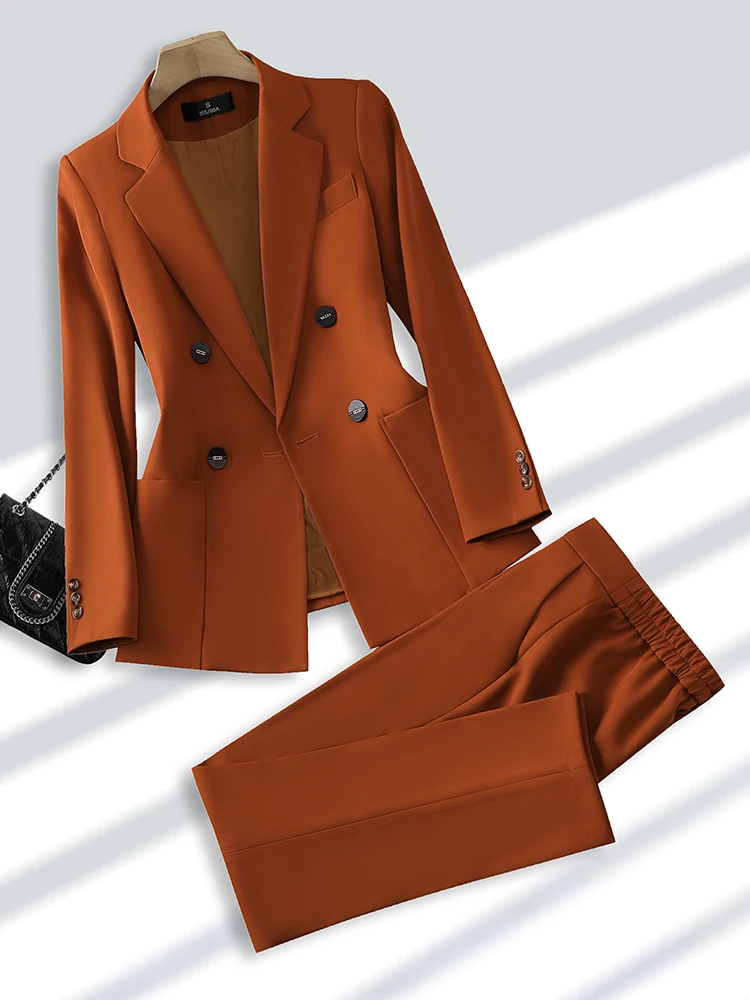 Blazer e calças para mulheres, calça formal para escritório, negócios e roupas de trabalho, moda feminina, bege, preto, cáqui, conjunto de duas