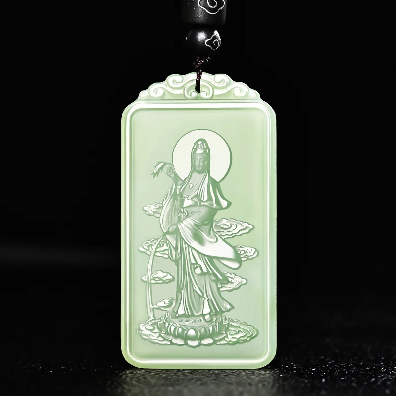 

Genuine Hetian jade, willow branch Guanyin jade pendant, men's Nanhai Guanyin j strap certificate