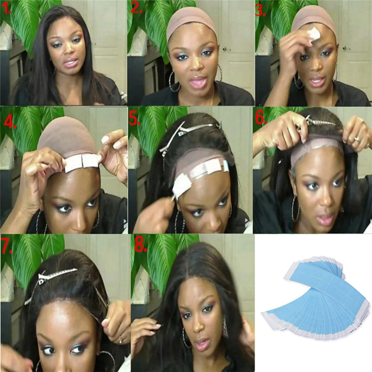 ABGN 288 قطعة/الوحدة الأزرق الثابتة شريط مزدوج شعر مستعار لاصق تمديد الشعر الشريط مقاوم للماء لفيلم شعر مستعار الدانتيل الشعر المستعار مع خط الحز