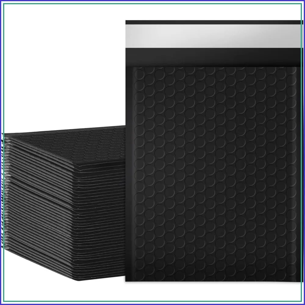 50 Pack 6x9 Inch Bubble Mailers, Self-Seal Waterproof Padded Envelopes for Shipping, Black