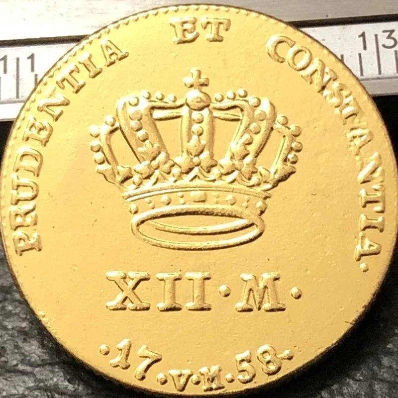 1758 Denmark  12 Mark-Fredrik V  22K Gold Plated Copy Coin (Type 2)