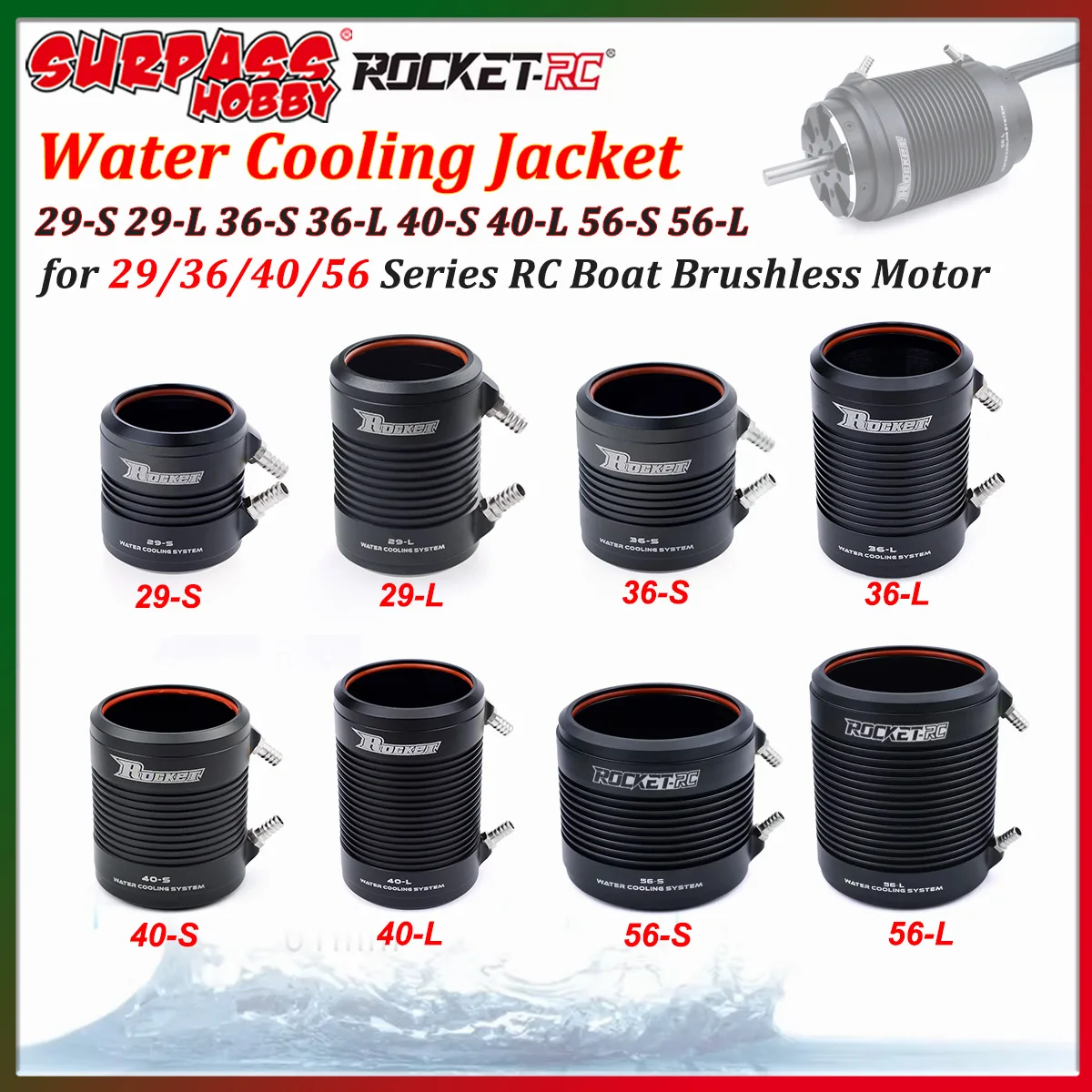 Surpass Hobby Rocket Wasserkühlungsjacke 29-S 29-L 36-S 36-L 40-S 40-L 56-S 56-L für 29/36/40/56 Serie RC Boot Brushless Motor