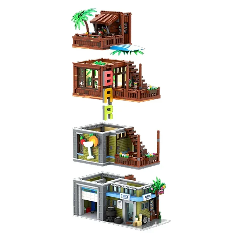 Tijolos Modulares De Construção De Modelo De Cidade, Cocktail Bar e Loja De Pneus, Blocos De Tecnologia, Modelo De Cidade, Brinquedos De Montagem DIY, Presentes De Natal