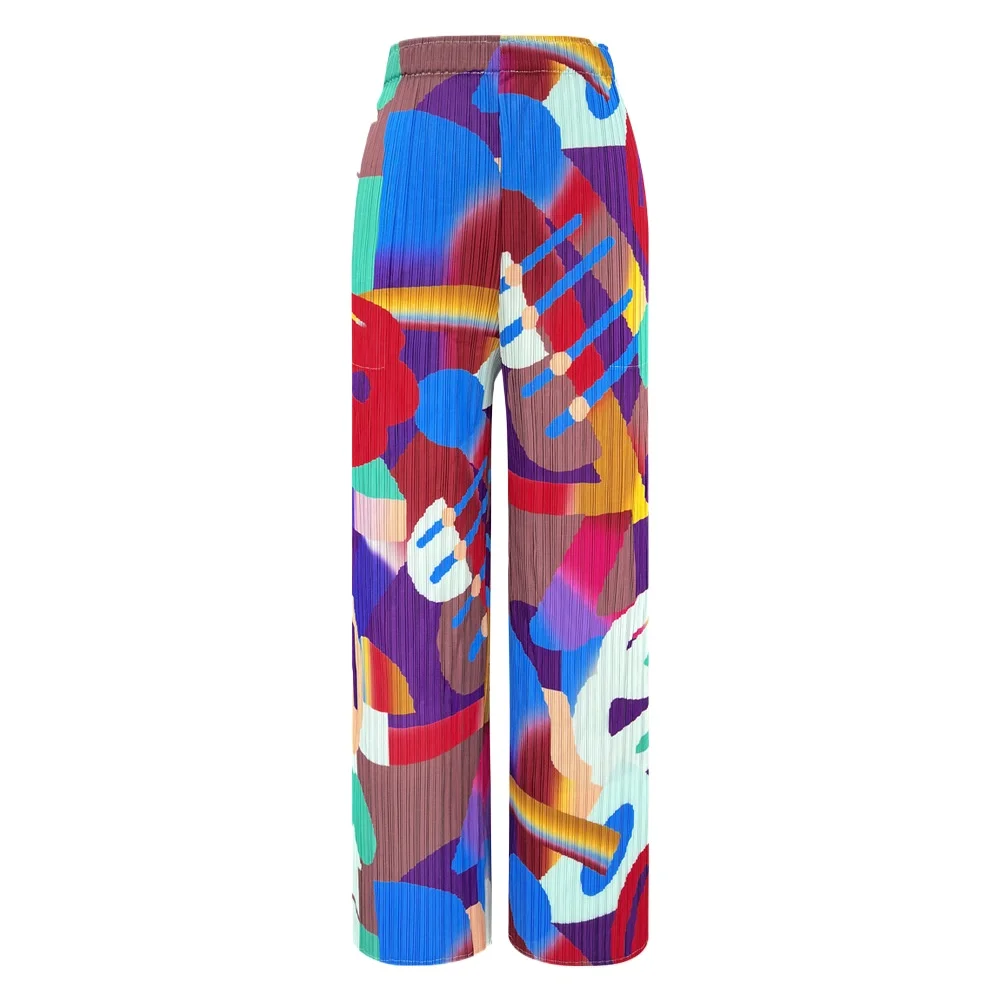 

Miyake Pleated Floral Collage Colorful Printed Pants Women New Carnival Causal Pocket Pants