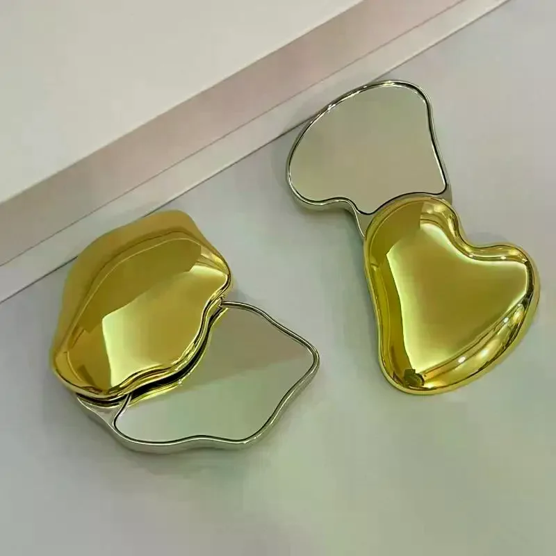 Espejo de maquillaje con forma de corazón de doble cara para niña, espejo pequeño y bonito, espejo giratorio portátil para estudiantes, herramientas cosméticas de belleza de mano