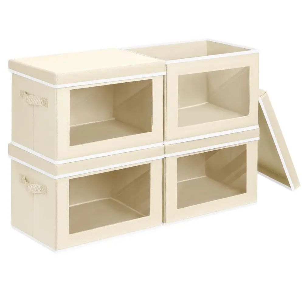 Bins with Lids Fabric Closet Storage Bins with Window, Collapsible Baskets for Shelves 4 Pack, Home Decorative Boxes for Clothe