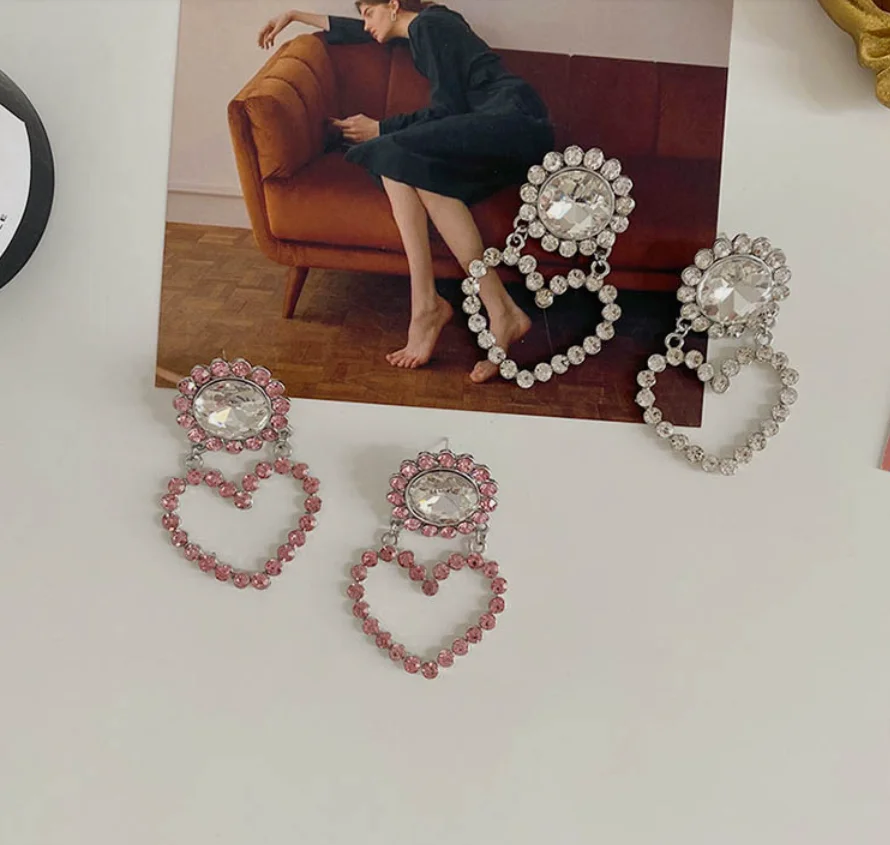 2022 new trend S925 silver needle hollow heart crystal zircon alloy Earrings for women Fashion Jewelry